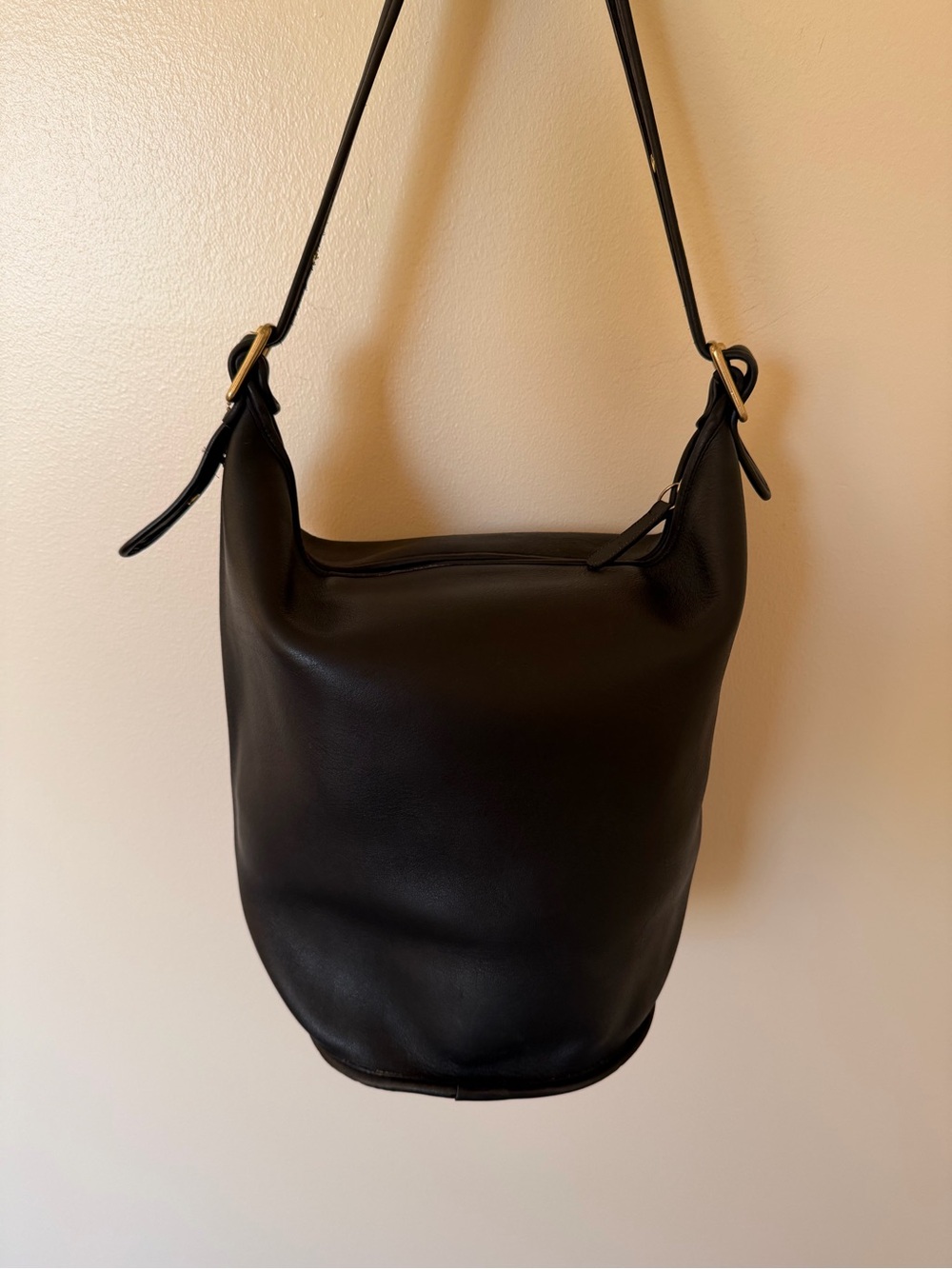 COACH Vintage XL Black Leather Duffle Sac Bucket Hobo Shoulder Bag Purse